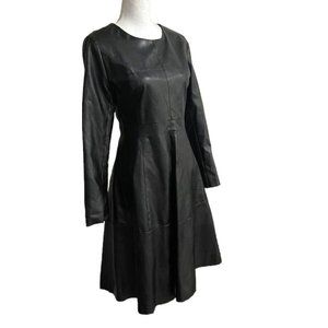 Vegan Leather A-Line Fit-and-Flare Midi Dress w/ Long Sleeves NWT (2XL A…
